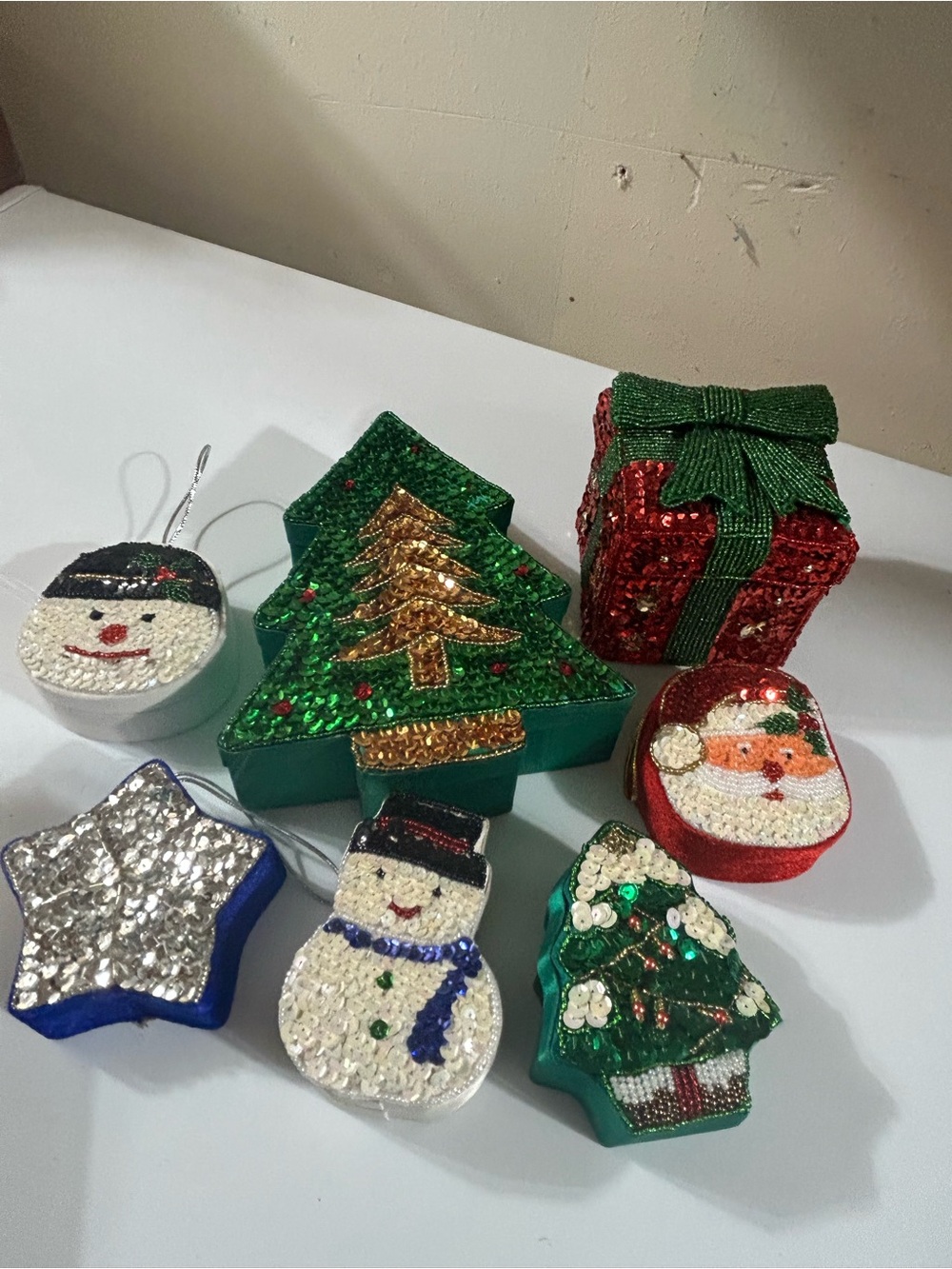 Assortment of Christmas Sequin boxes, 7 Total